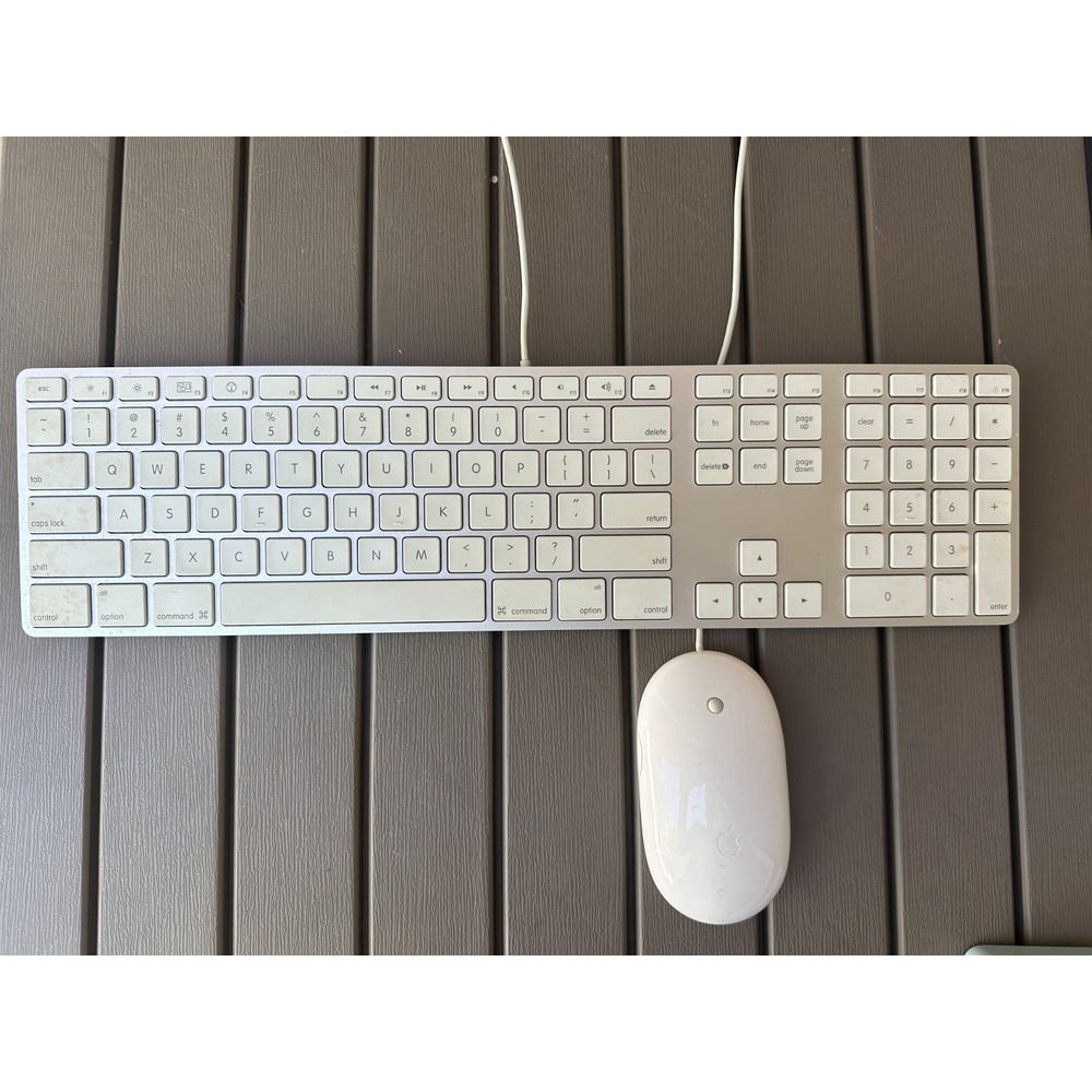 Apple White Aluminum USB Wired Keyboard A1243 and Apple Mouse A1152 Tested AF